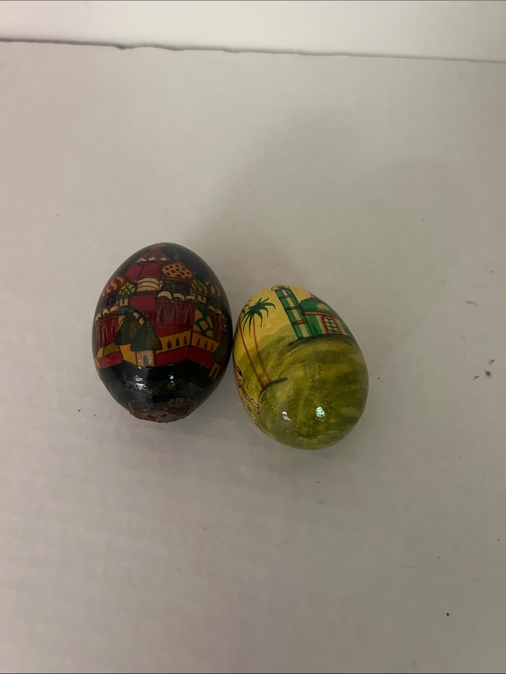 Hand-Painted Decorative Eggs - Set of 2 (Black & Yellow)